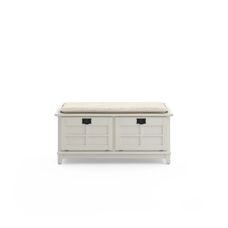 Mission-Style Upholstered Storage Bench with Drop-Down Doors