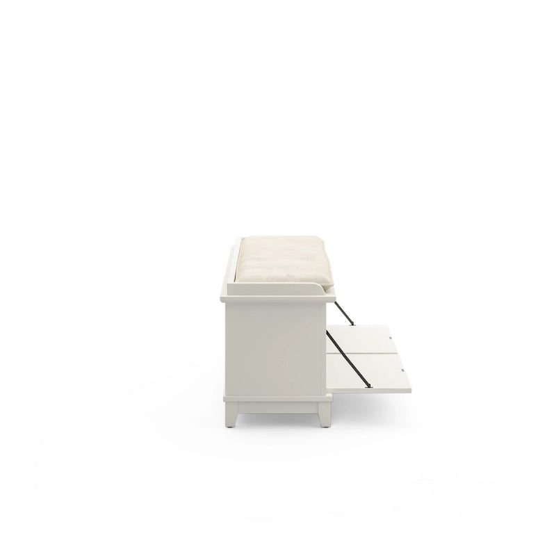 Mission-Style Upholstered Storage Bench with Drop-Down Doors