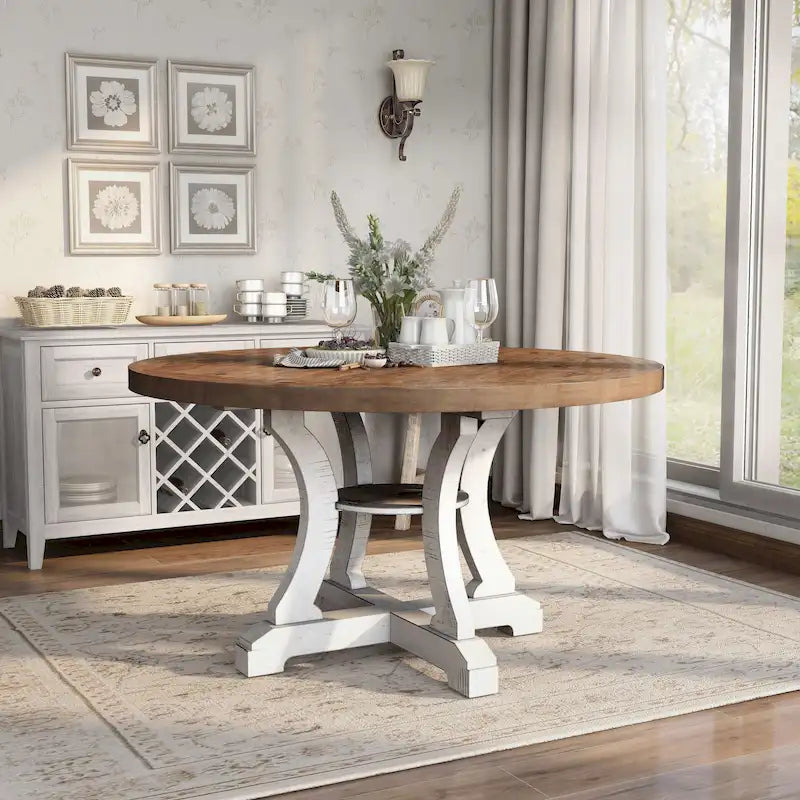 Farmhouse 54-inch Round Wood Dining Table