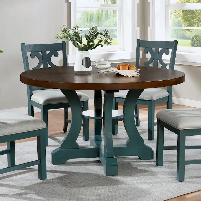 Farmhouse 54-inch Round Wood Dining Table