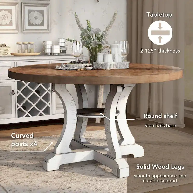 Farmhouse 54-inch Round Wood Dining Table