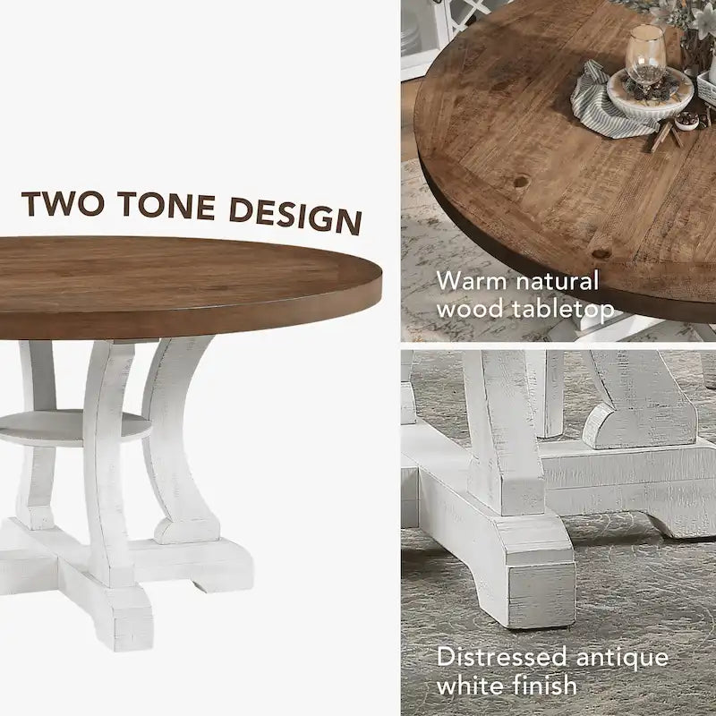 Farmhouse 54-inch Round Wood Dining Table
