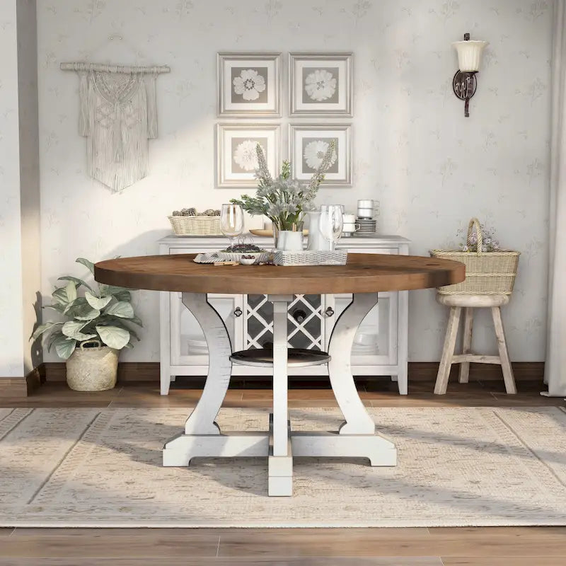 Farmhouse 54-inch Round Wood Dining Table