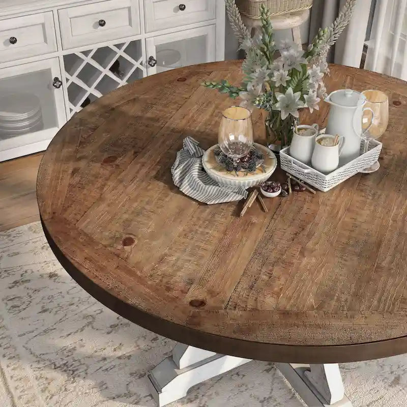 Farmhouse 54-inch Round Wood Dining Table