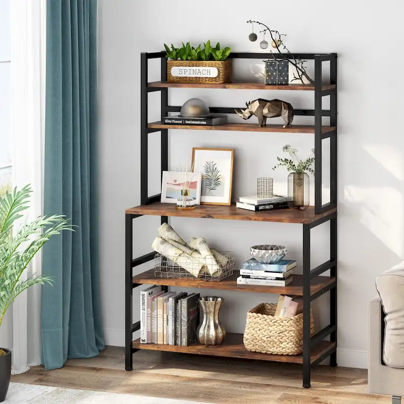 5-Tier Kitchen Bakers Rack Utility Storage Shelf Microwave Oven Stand, Industrial Microwave Cart Kitchen Stand with Hutch