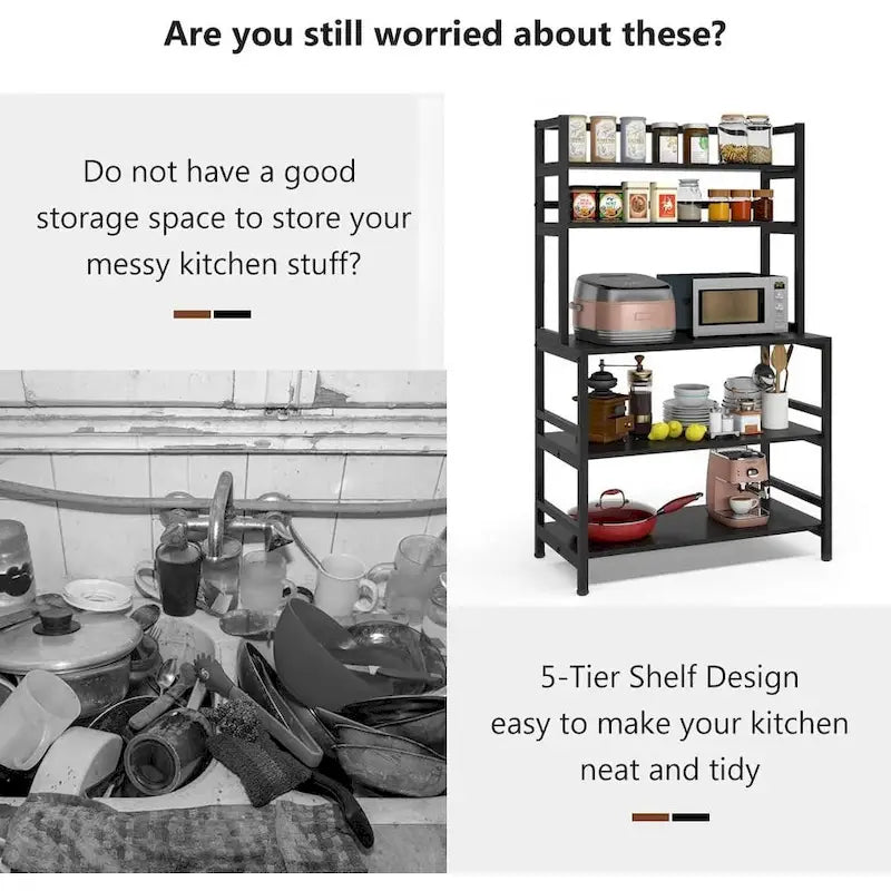 5-Tier Kitchen Bakers Rack Utility Storage Shelf Microwave Oven Stand, Industrial Microwave Cart Kitchen Stand with Hutch