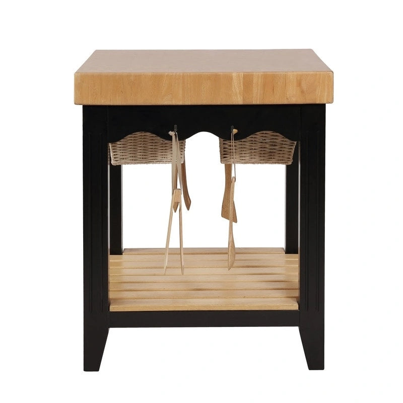 Butcher Block Kitchen Island with Drawers and Utensil Hooks