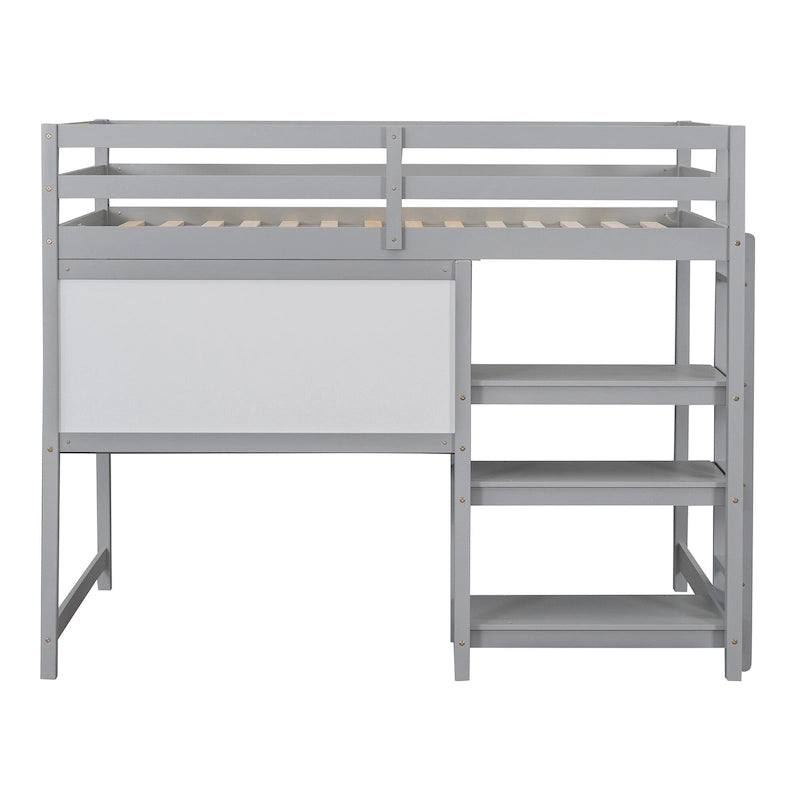 Wooden Loft Bed with Shelves and Desk