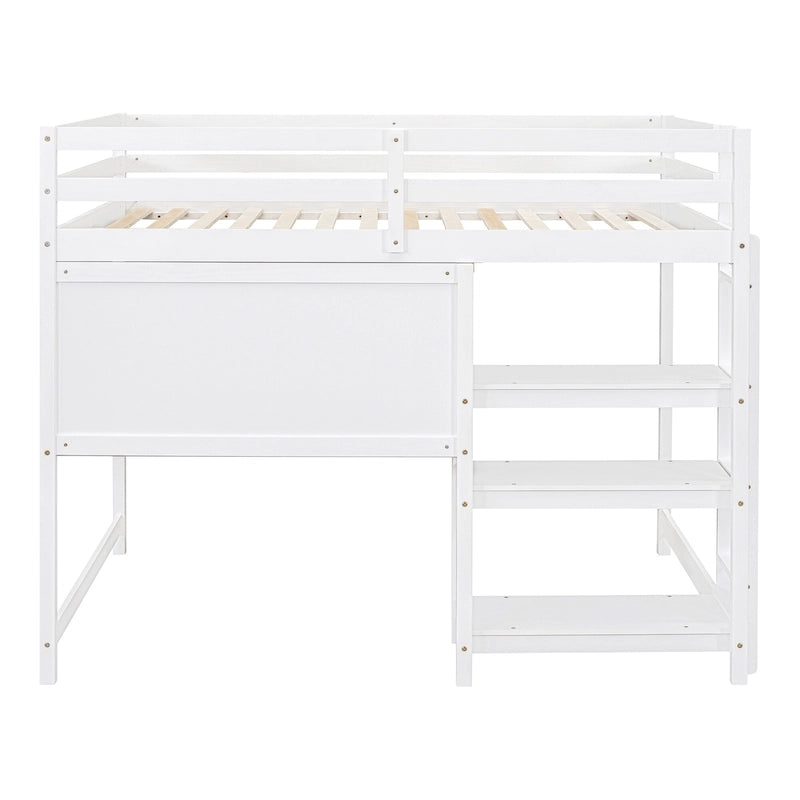Wooden Loft Bed with Shelves and Desk