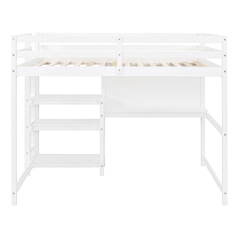 Wooden Loft Bed with Shelves and Desk