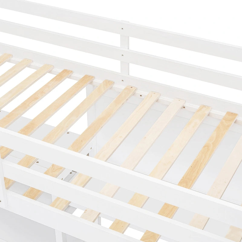 Wooden Loft Bed with Shelves and Desk
