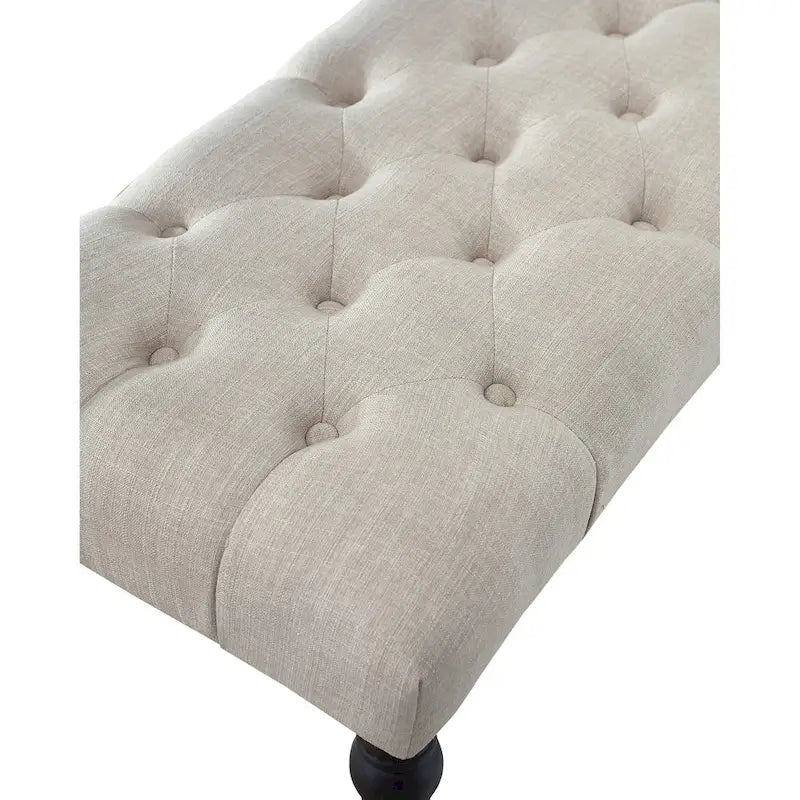 Tufted Fabric Dining Bench with Turned Legs