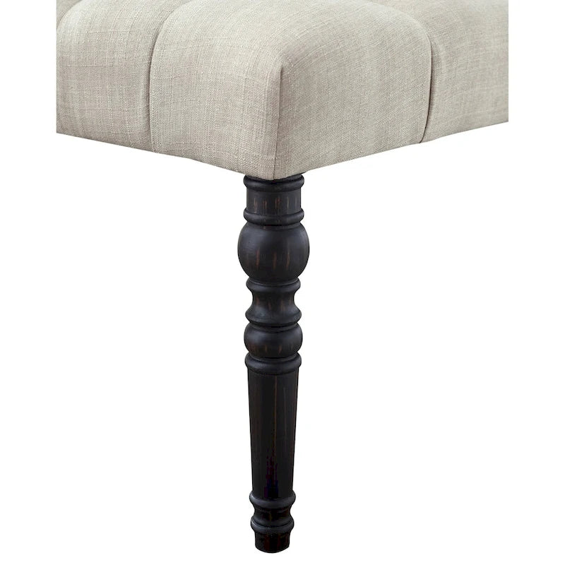 Tufted Fabric Dining Bench with Turned Legs