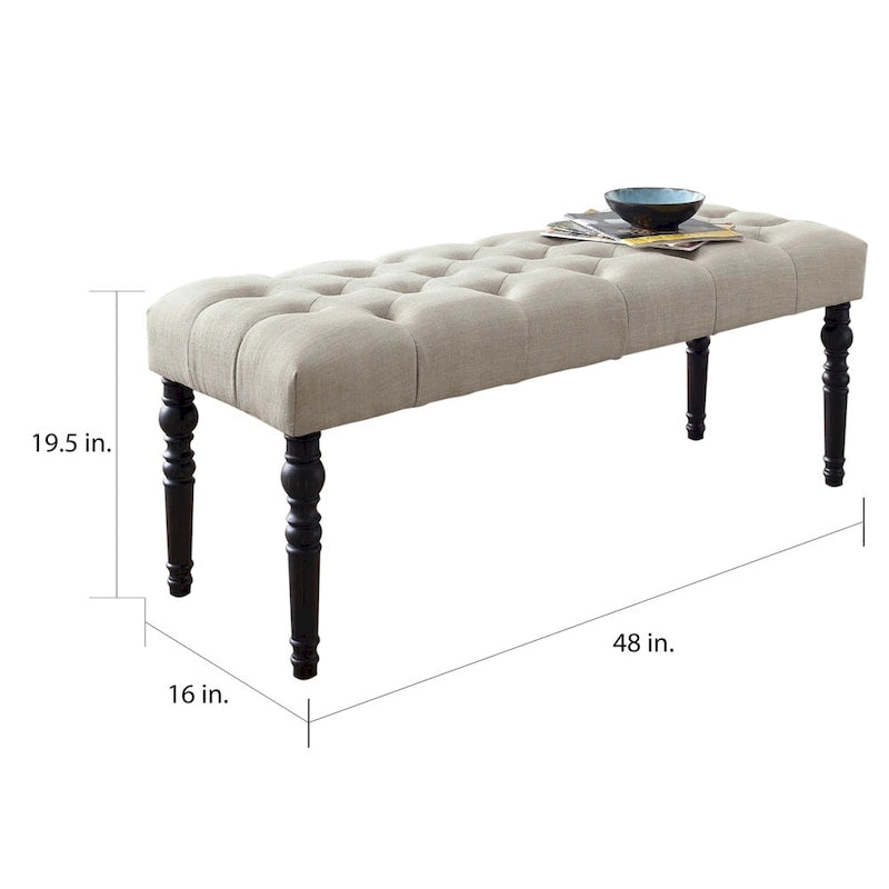 Tufted Fabric Dining Bench with Turned Legs