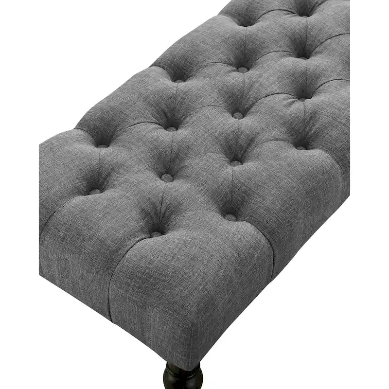 Tufted Fabric Dining Bench with Turned Legs