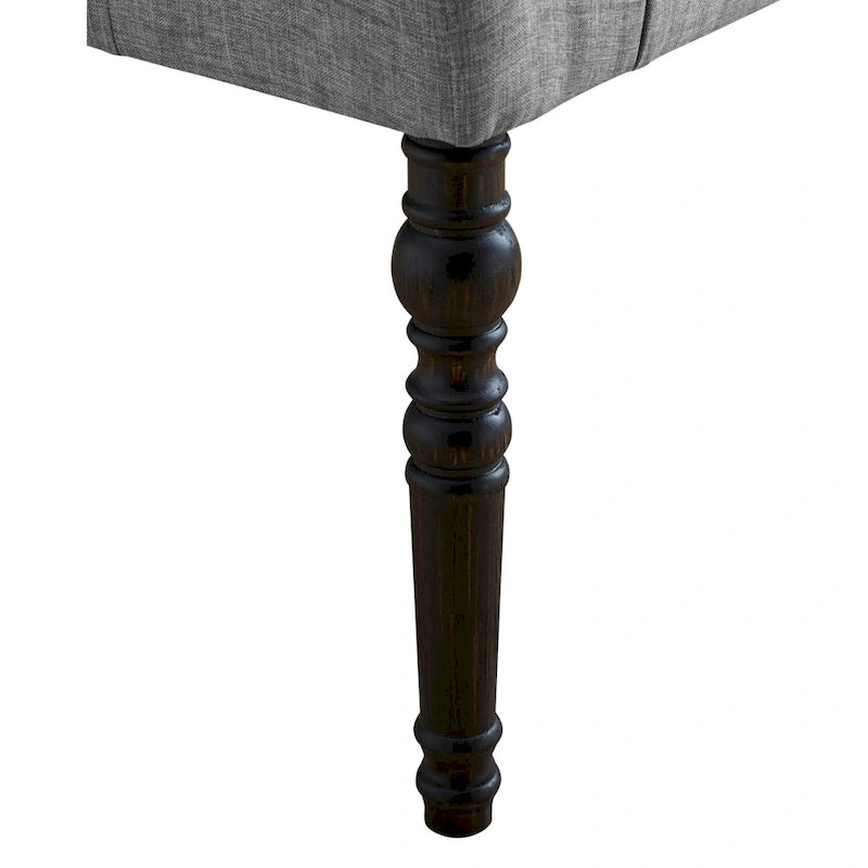 Tufted Fabric Dining Bench with Turned Legs