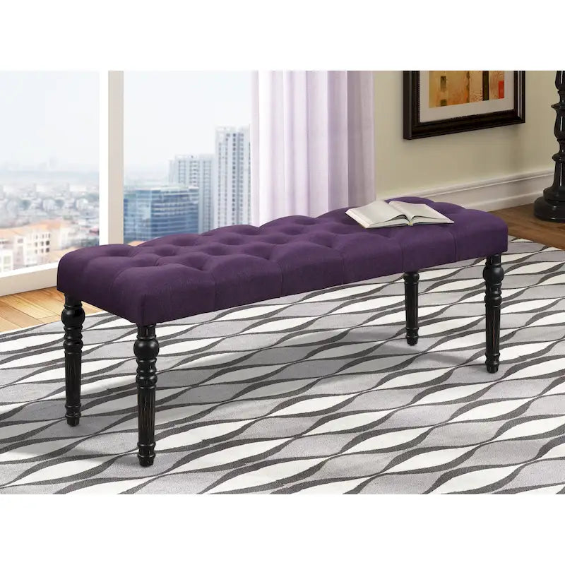 Tufted Fabric Dining Bench with Turned Legs