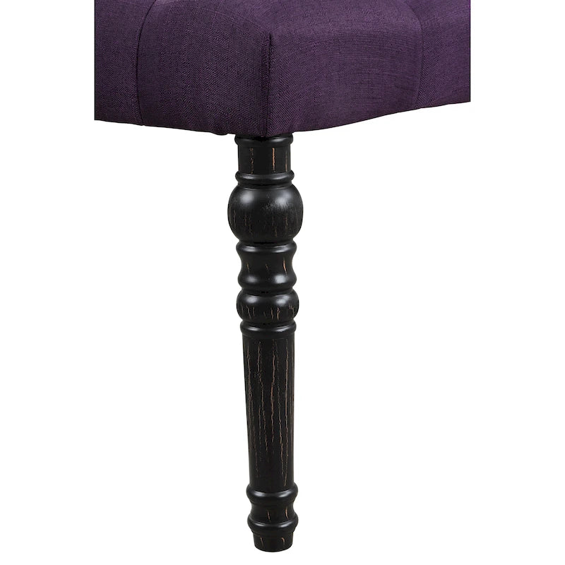 Tufted Fabric Dining Bench with Turned Legs