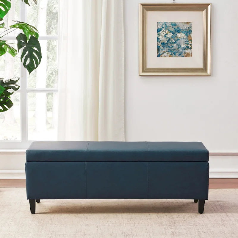 50.3 x 17.50 x 18 Upholstered Rectangular Storage Ottoman-Faux Leather