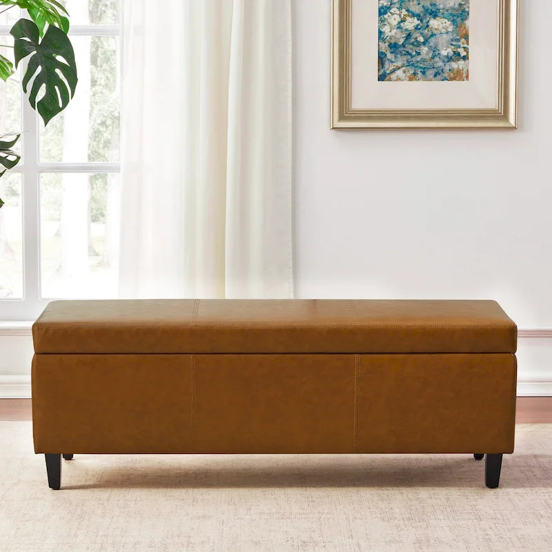 50.3 x 17.50 x 18 Upholstered Rectangular Storage Ottoman-Faux Leather