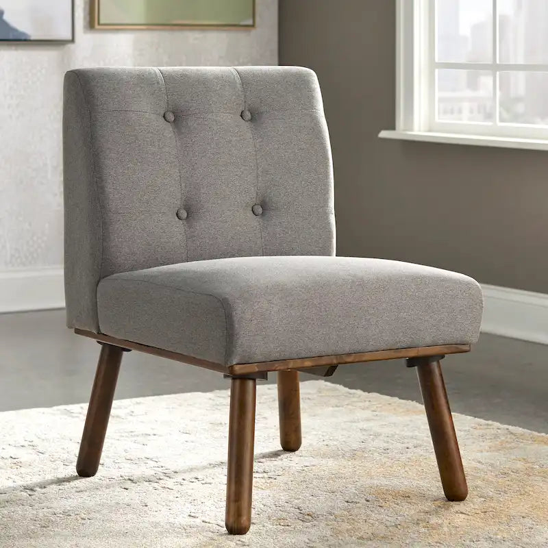 Tufted Armless Accent Chair with Rubberwood Legs