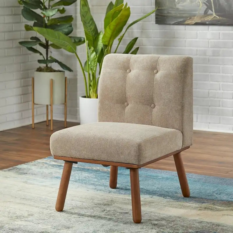 Tufted Armless Accent Chair with Rubberwood Legs