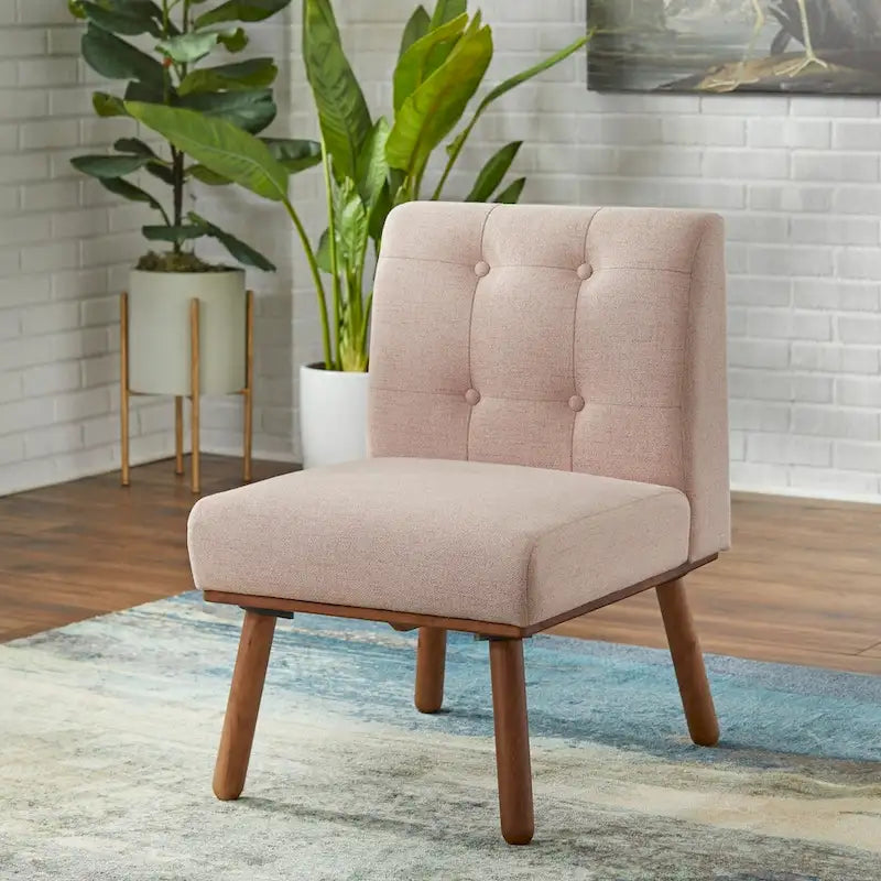 Tufted Armless Accent Chair with Rubberwood Legs