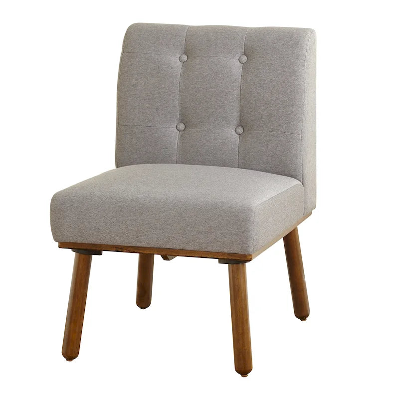 Tufted Armless Accent Chair with Rubberwood Legs