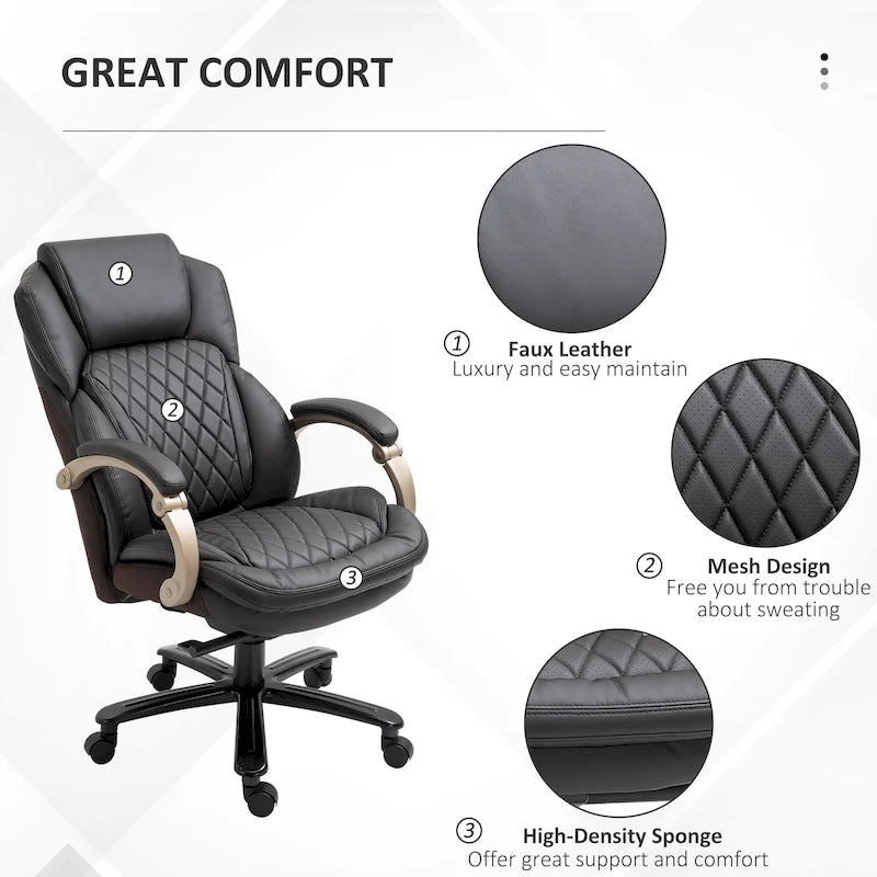 Belastbarer Bürostuhl bis 350 lbs, Netzstoff und Kunstleder, ergonomische Wippfunktion, höhenverstellbar mit Rollen