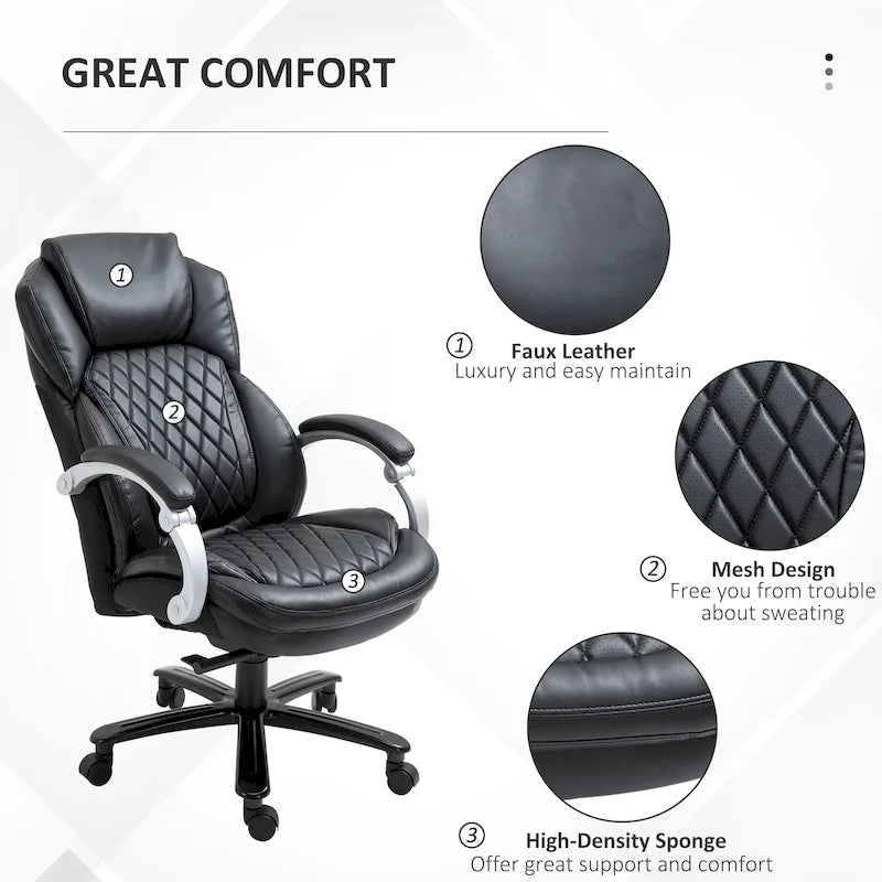 Belastbarer Bürostuhl bis 350 lbs, Netzstoff und Kunstleder, ergonomische Wippfunktion, höhenverstellbar mit Rollen