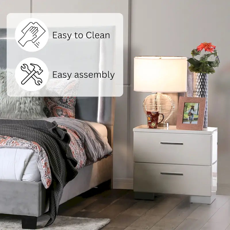 Contemporary White Wood 2-Drawer Nightstand