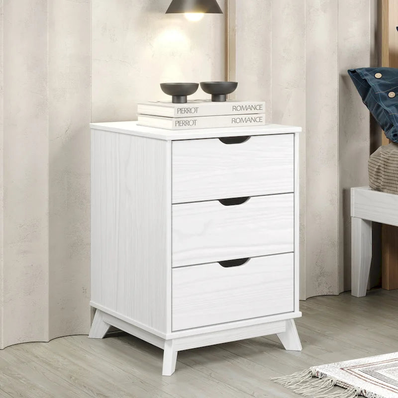 Solid Pine Wood 3-Drawer Nightstand