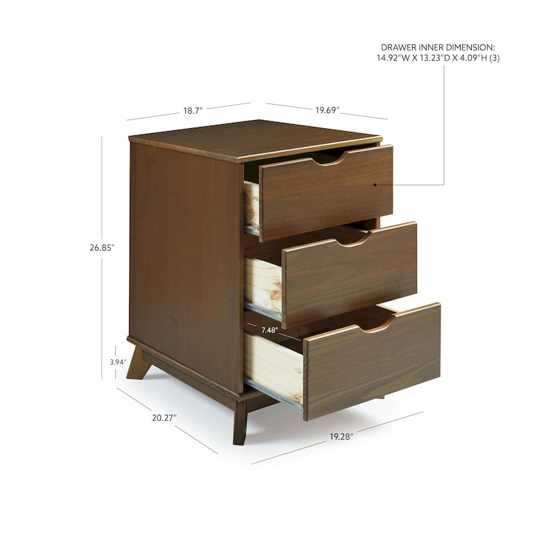 Solid Pine Wood 3-Drawer Nightstand