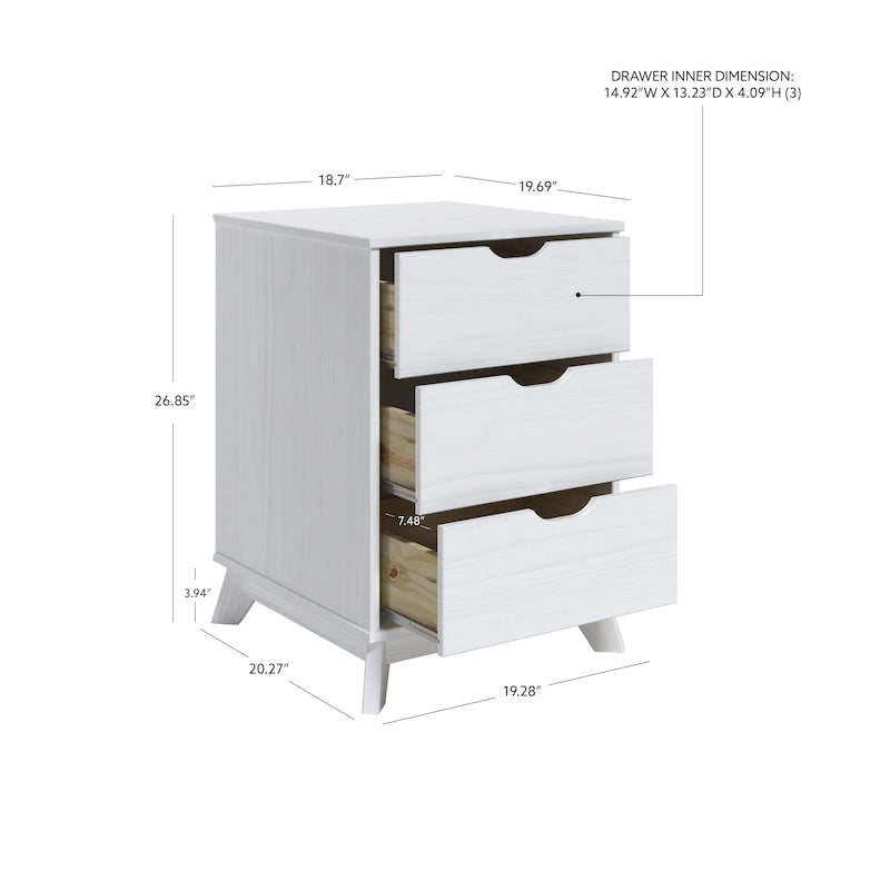 Solid Pine Wood 3-Drawer Nightstand