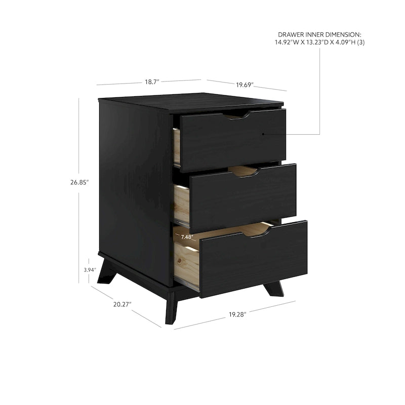 Solid Pine Wood 3-Drawer Nightstand