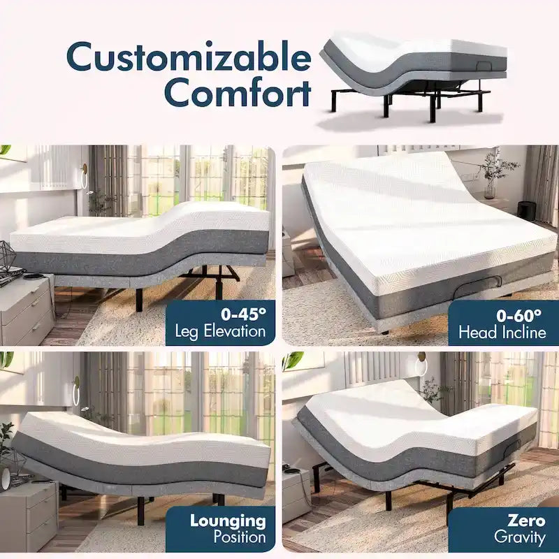 Adjustable Bed Base with Dual Massage - USB, Under Bed Light, Zero Gravity, App Control, Head and Foot Incline