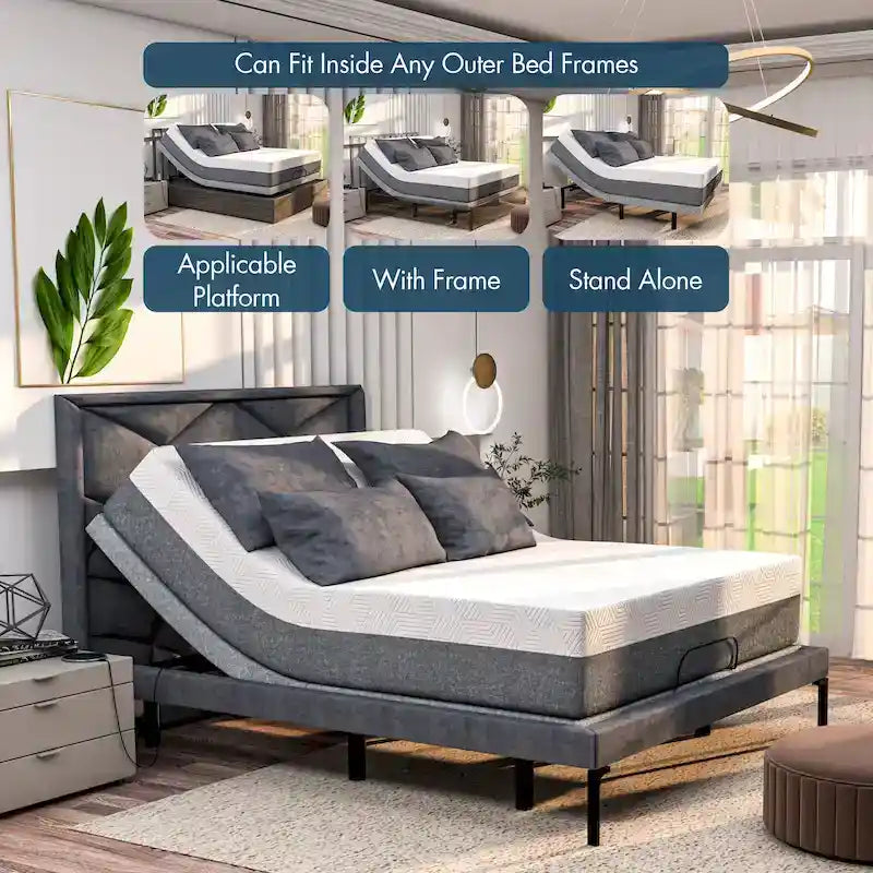 Adjustable Bed Base with Dual Massage - USB, Under Bed Light, Zero Gravity, App Control, Head and Foot Incline