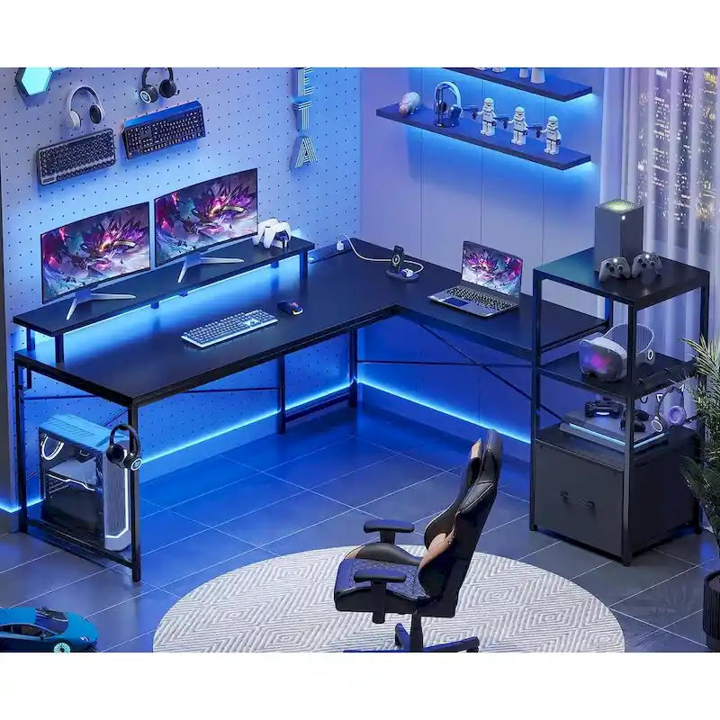 51in Computer Office Desk Storage Shelves Drawer Power Outlets