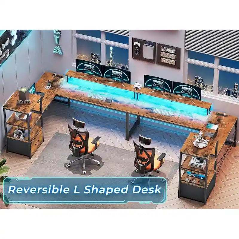 51in Computer Office Desk Storage Shelves Drawer Power Outlets