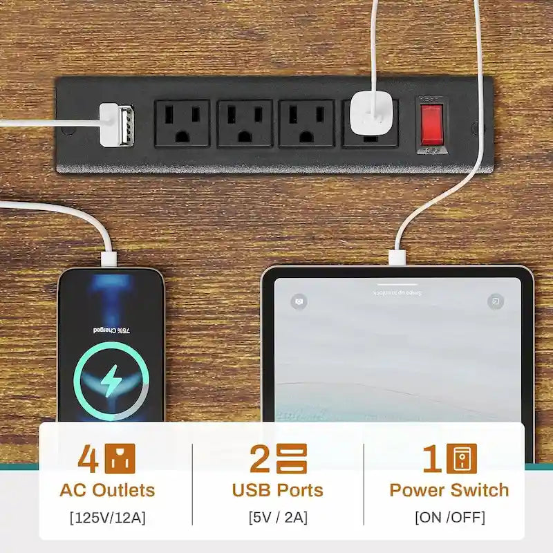 51in Computer Office Desk Storage Shelves Drawer Power Outlets