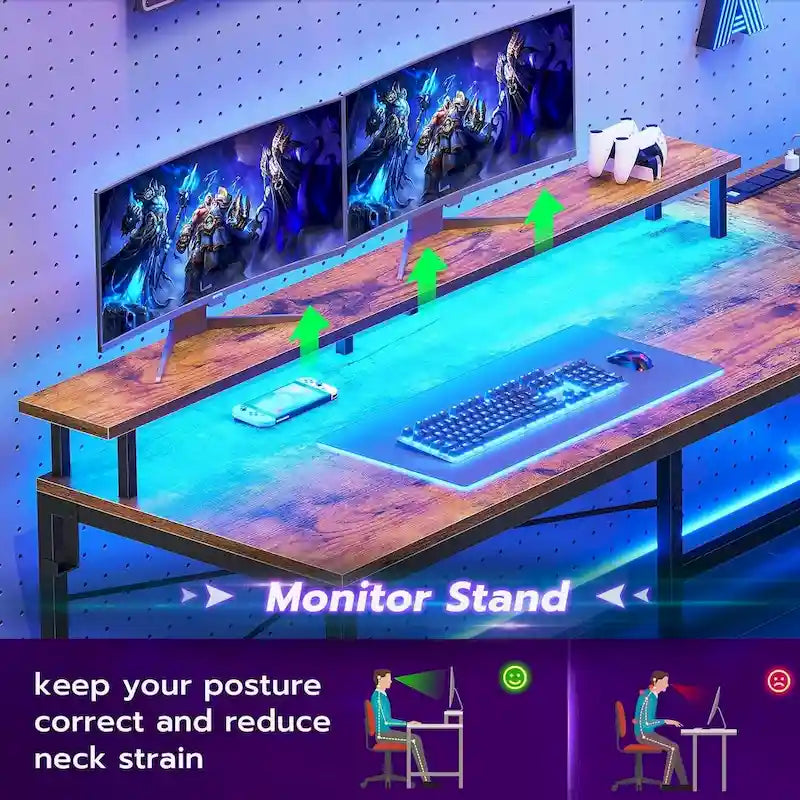51in Computer Office Desk Storage Shelves Drawer Power Outlets