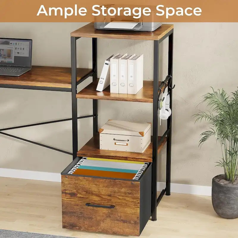 51in Computer Office Desk Storage Shelves Drawer Power Outlets