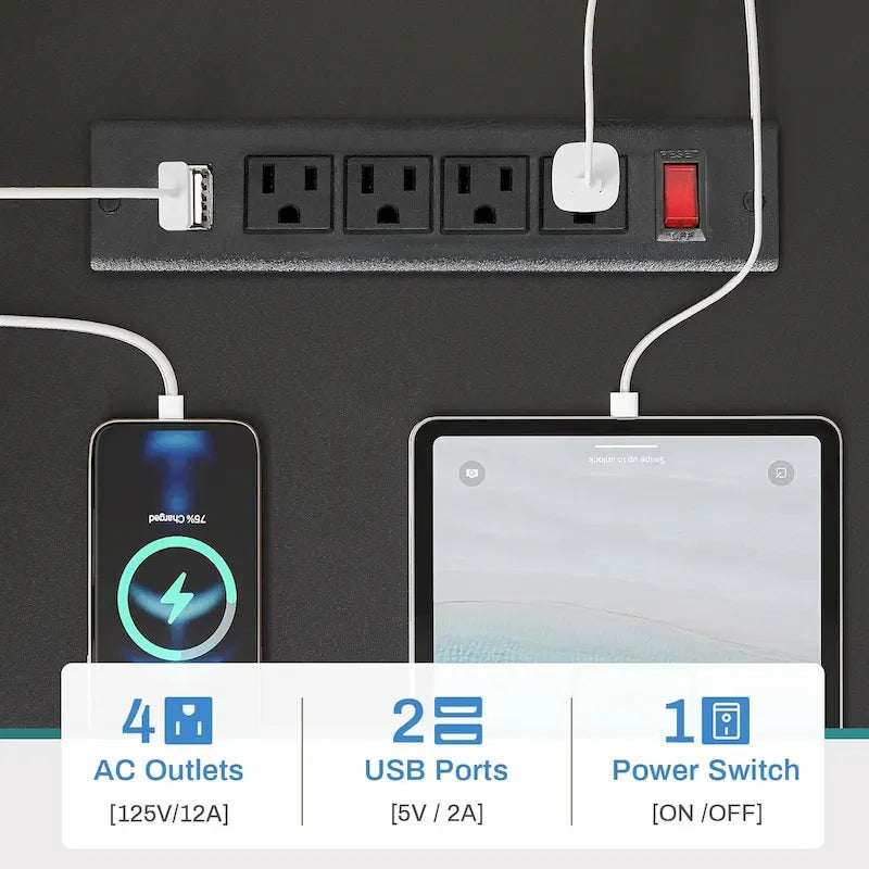 51in Computer Office Desk Storage Shelves Drawer Power Outlets