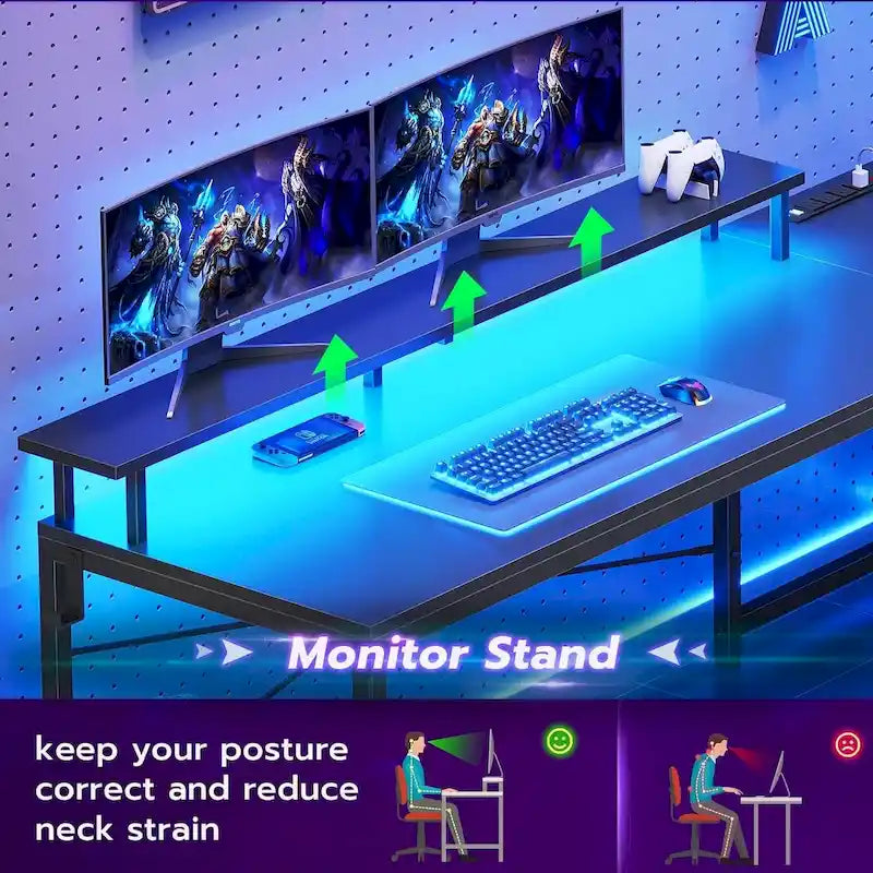 51in Computer Office Desk Storage Shelves Drawer Power Outlets