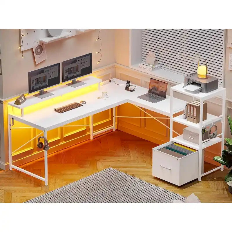 51in Computer Office Desk Storage Shelves Drawer Power Outlets