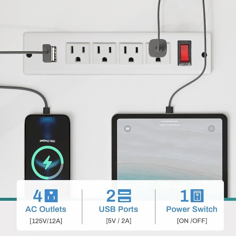 51in Computer Office Desk Storage Shelves Drawer Power Outlets