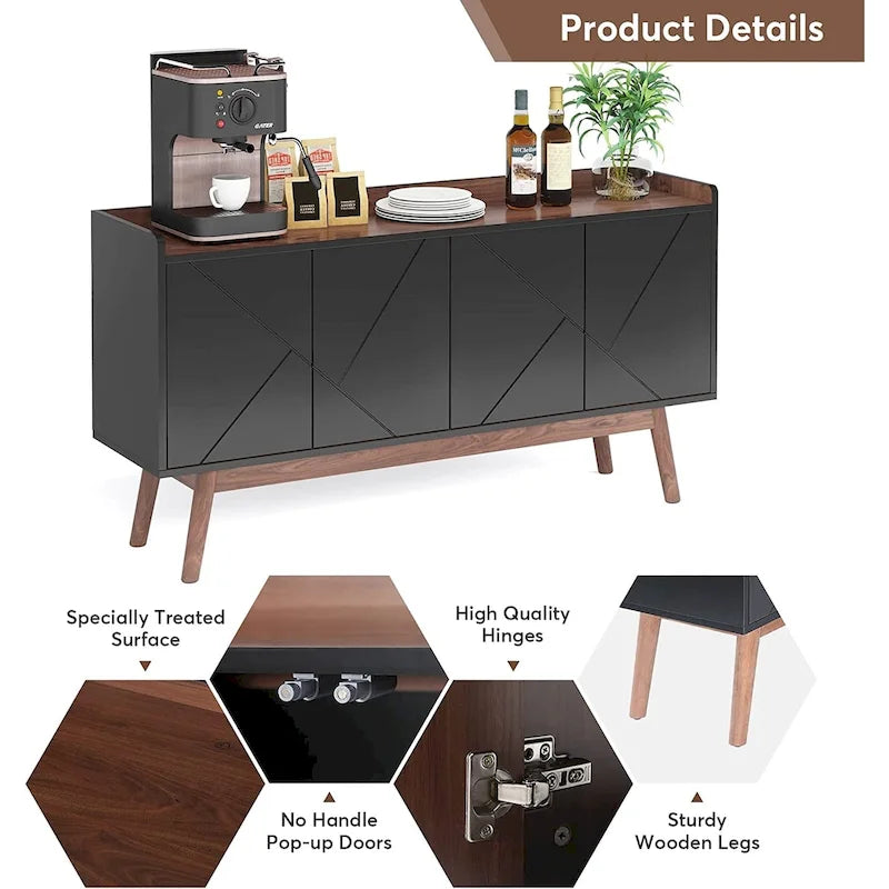 55-Zoll-Küchen-Sideboard mit Stauraum, Kaffeebar-Schrank mit Türen – N/A