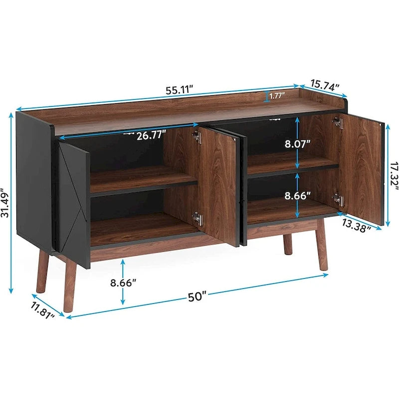55-Zoll-Küchen-Sideboard mit Stauraum, Kaffeebar-Schrank mit Türen – N/A