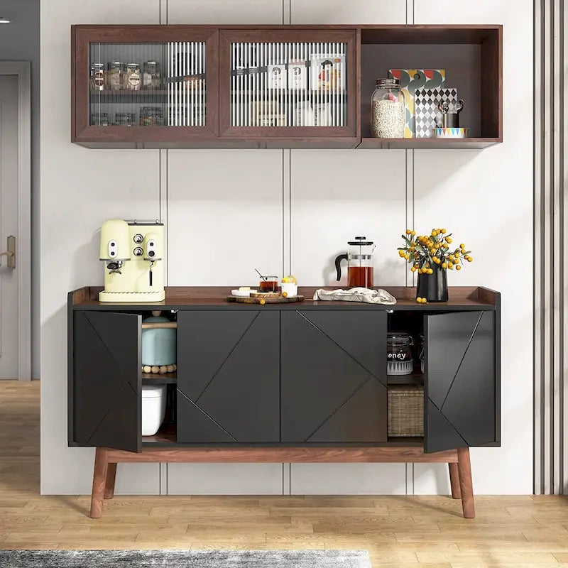 55-Zoll-Küchen-Sideboard mit Stauraum, Kaffeebar-Schrank mit Türen – N/A