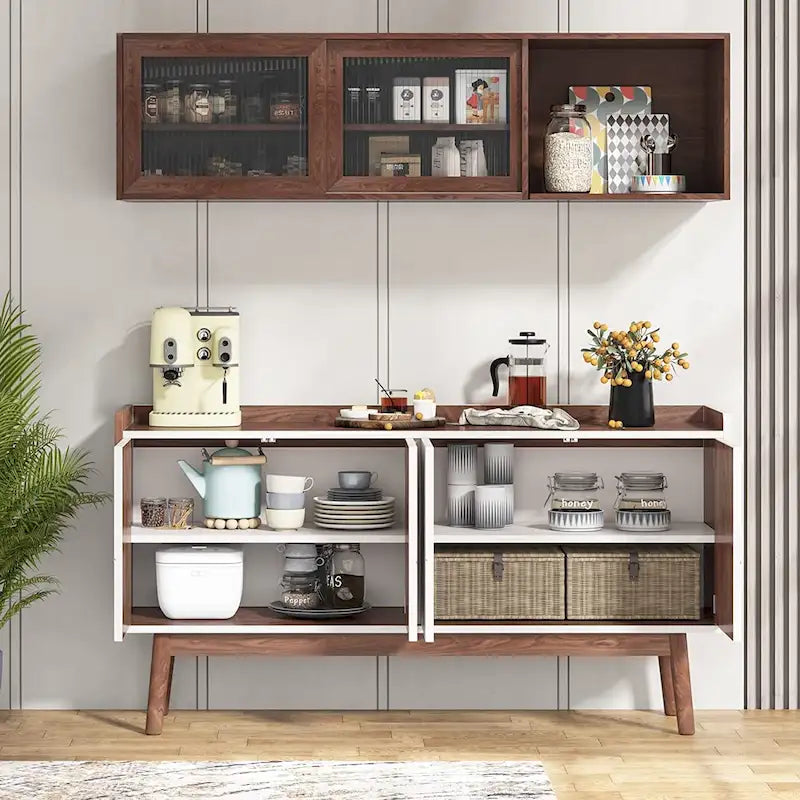 55-Zoll-Küchen-Sideboard mit Stauraum, Kaffeebar-Schrank mit Türen – N/A